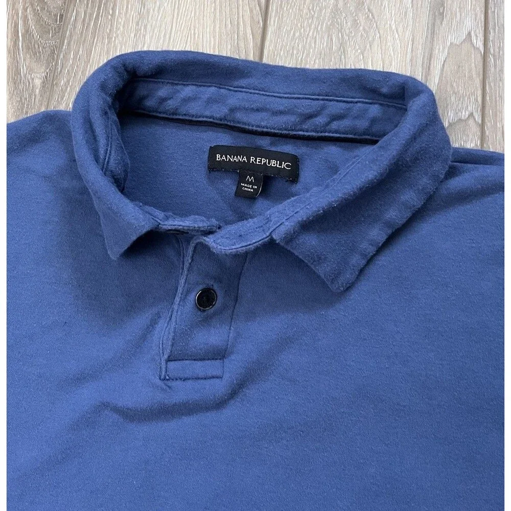 Banana Republic Polo Shirt Blue 100% Cotton 2-Button Pullover Men’s Size Medium
